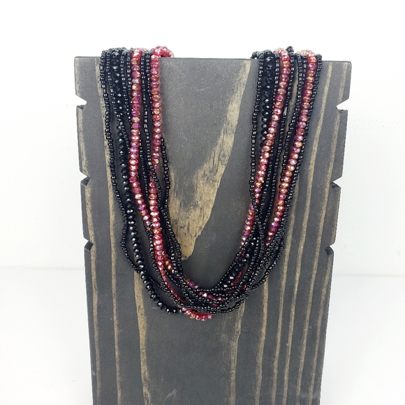 Red & Black Twisted Bead Necklace & Earring Set - Picture 3 of 6